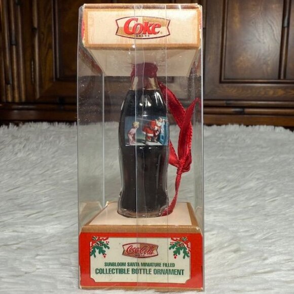 Vintage Coca-Cola Sundbloom Santa Miniature Filled Collectible Bottle Ornament - Picture 2 of 10
